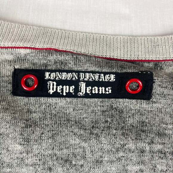 Pepe Jeans Mens 3XL Logo Long Sleeve T-Shirt Grey Y2K Rock - Picture 8 of 11